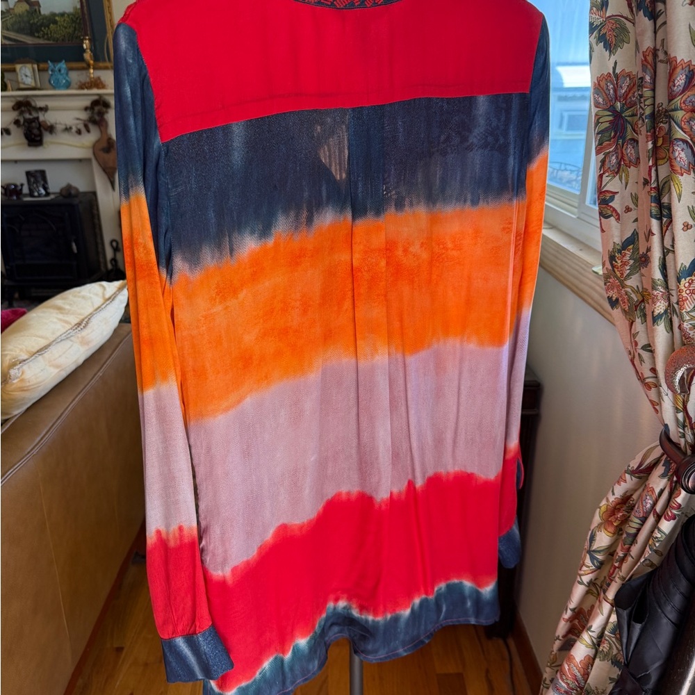 Desigual Red and Orange Tie-Dye Style Embroidered Beaded Blouse - Picture 3 of 7